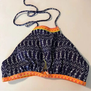 Victoria's Secret Halter Tie Swim Top Bikini Printed Tribal Blue Orange Padded S
